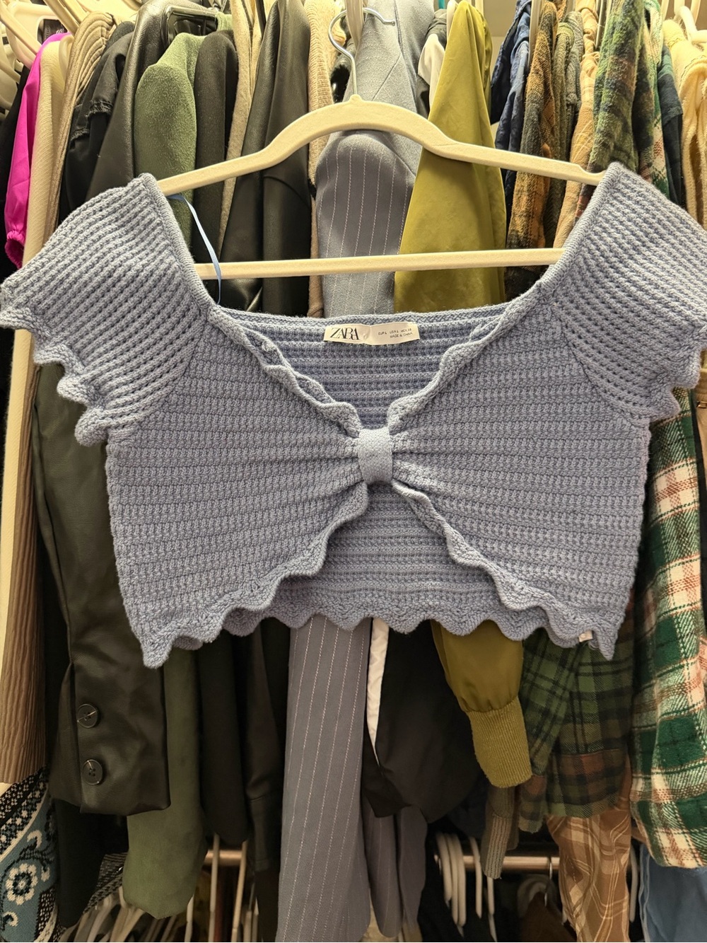 ZARA Soft Baby Blue Crochet Knit Top